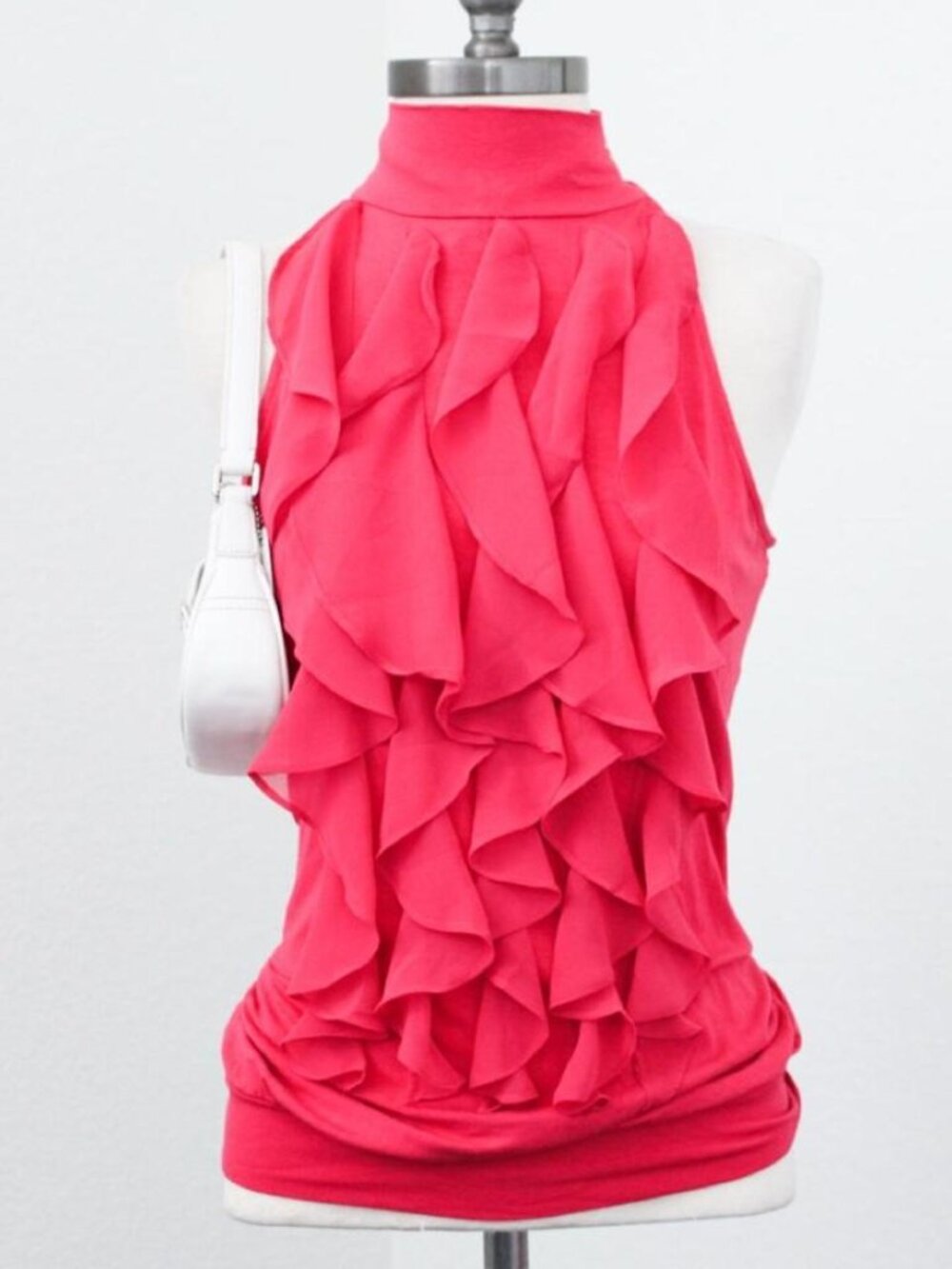 Y2k The Limited pink sleeveless tank with ruffle details and a mock neckline